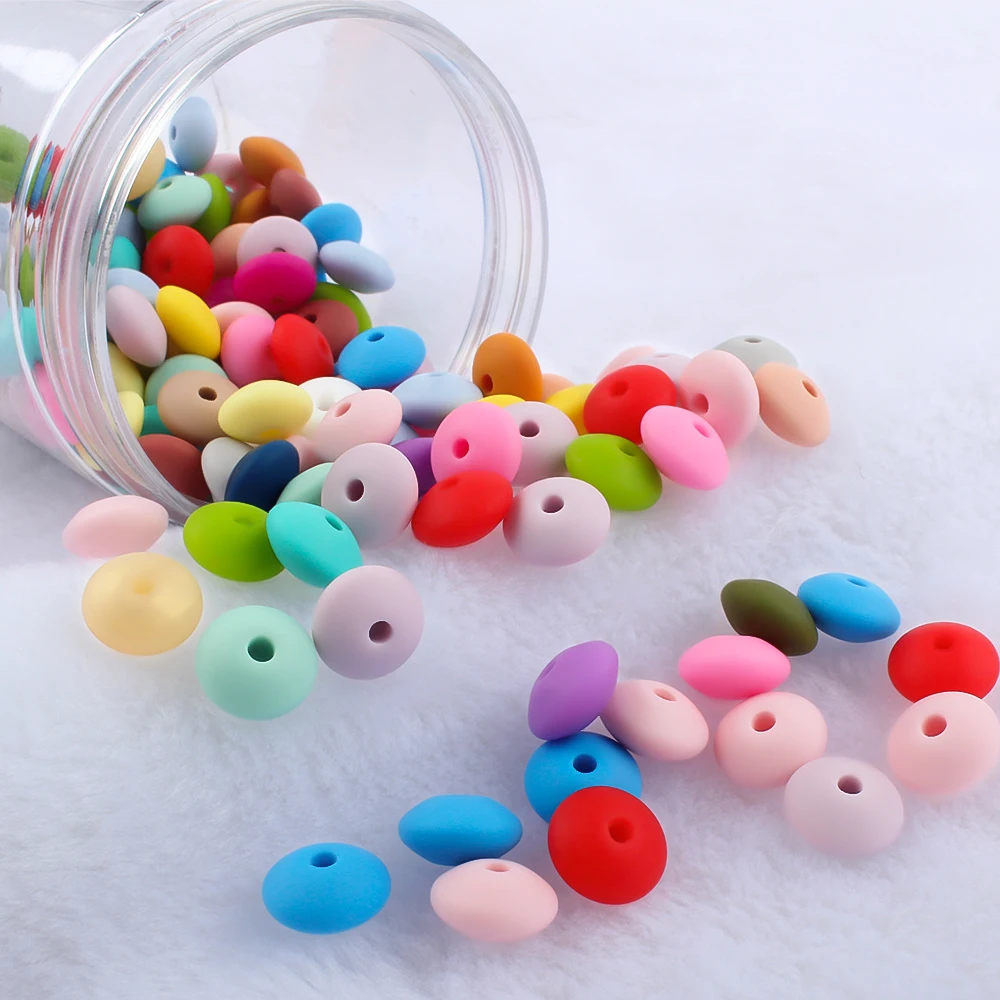 50pcs/lot 12mm Lentil Beads Baby Silicone Spacer Beads DIY Pacifier Chain Teething Toy Newborn Nursing Accessories Food Grade
