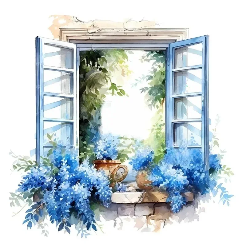 Wall Sticker Kids Room Background Home Decoration Mural Living Room Wallpaper Funny Decal Blue Flower Window E80 wall stickers wall sticker