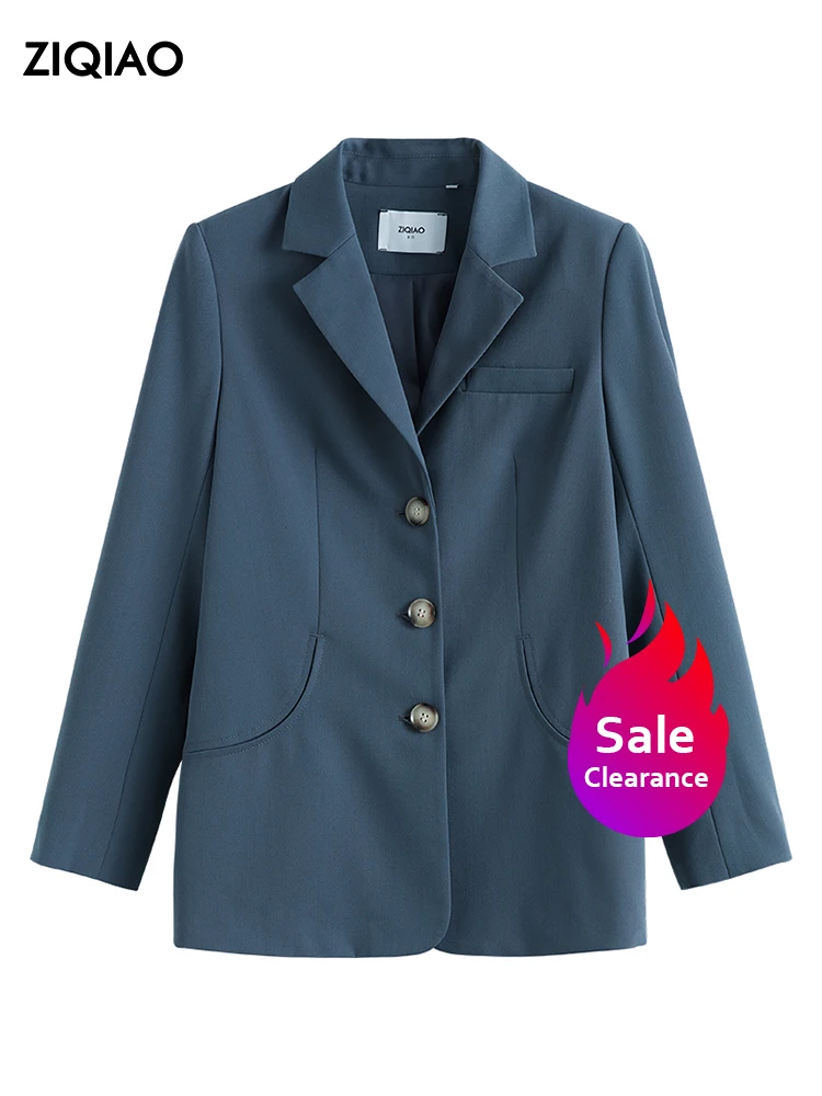 

ZIQIAO【Clearance Sale】Suit Collar Full Sleeve Casual Blazers Straight Spring Jacket Office Lady Solid Single Breasted Blazer