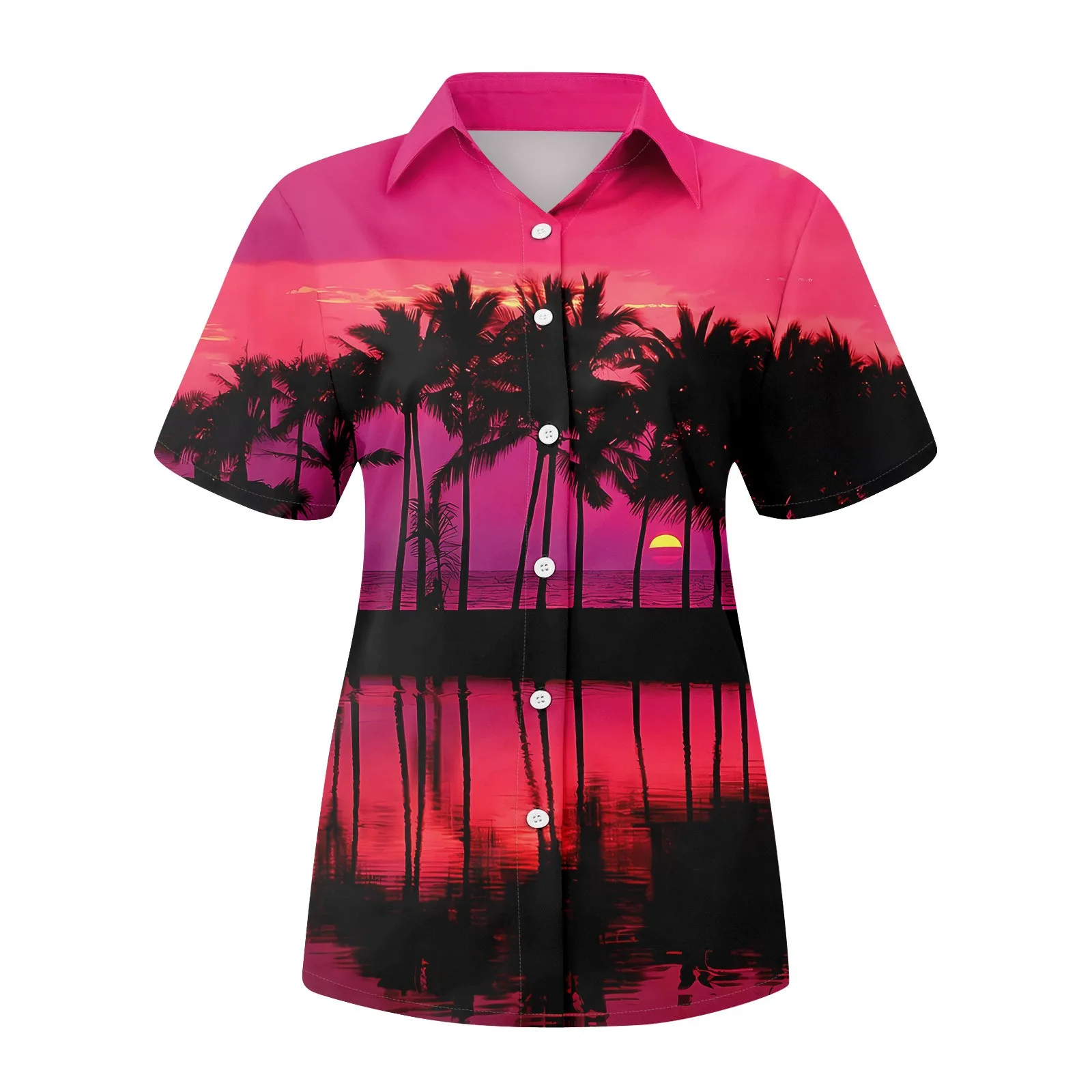 Camicia Da Donna Con Risvolto A Maniche Corte Con Stampa Hawaiana Casual Moda Donna Top Polo Alla Moda Mujeres Moscoulesx