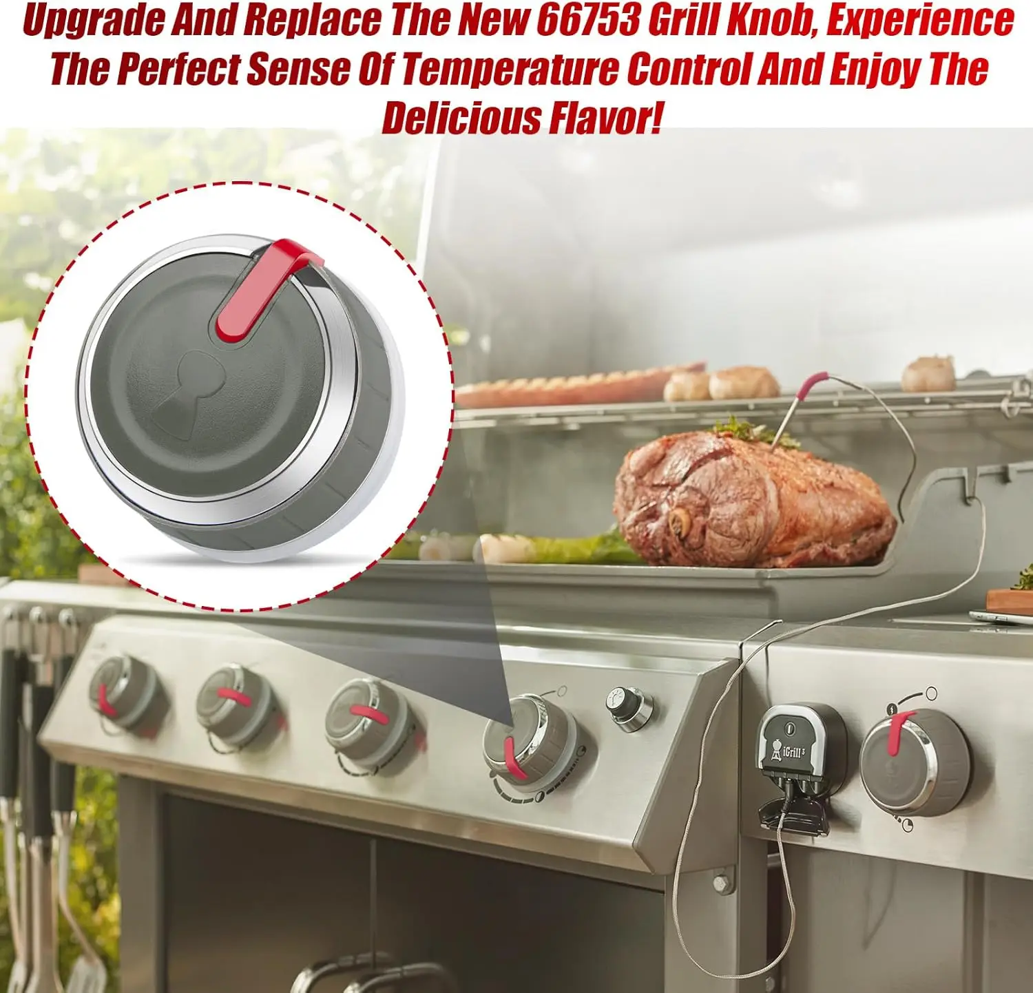 업그레이드된 66753 가스 그릴 컨트롤 노브는 웨버 제네시스 조명형 메인 버너 컨트롤 노브와 호환됩니다(2팩)