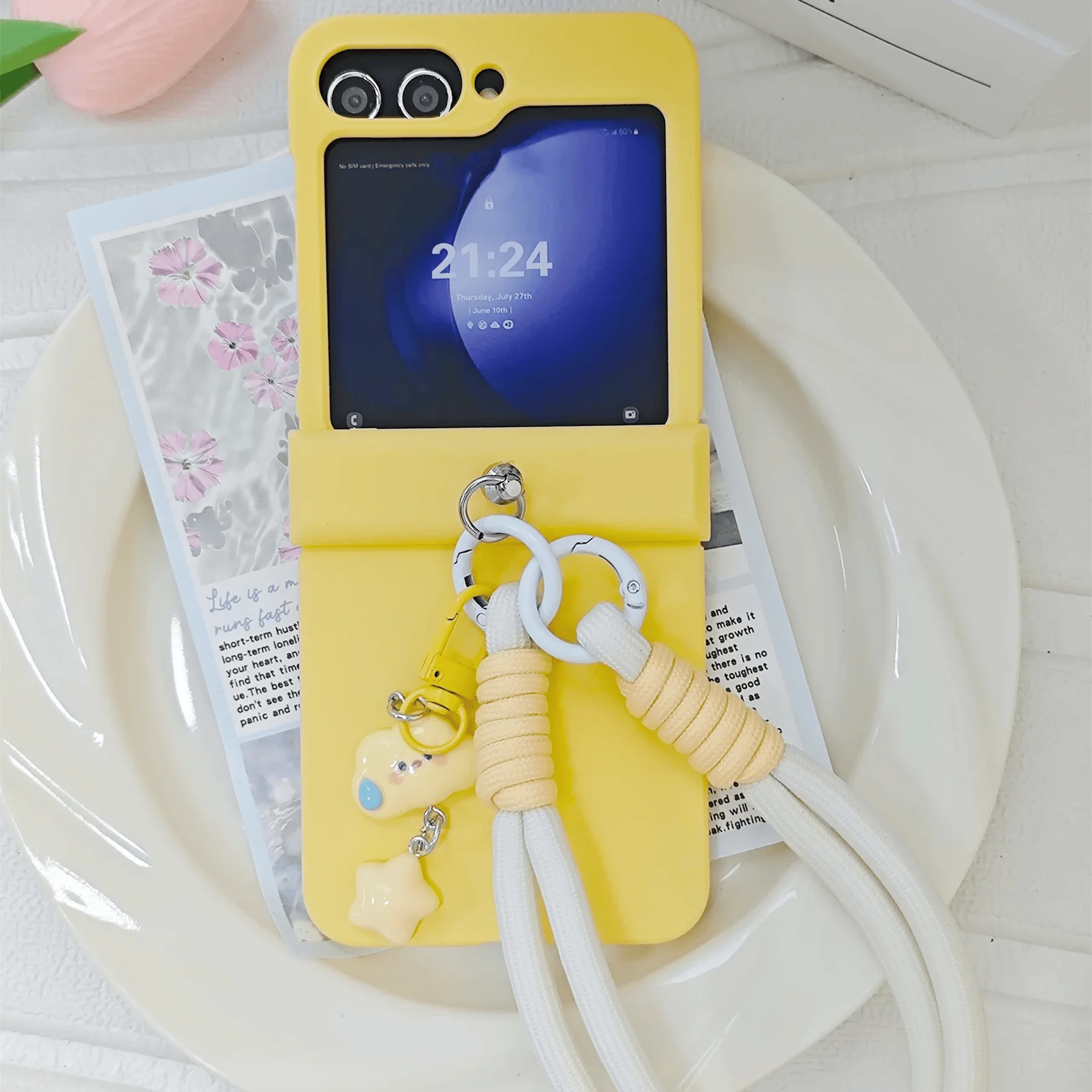 Korean Solid Color Blue Cartoon Clouds Pendant Portable Phone Case Cover