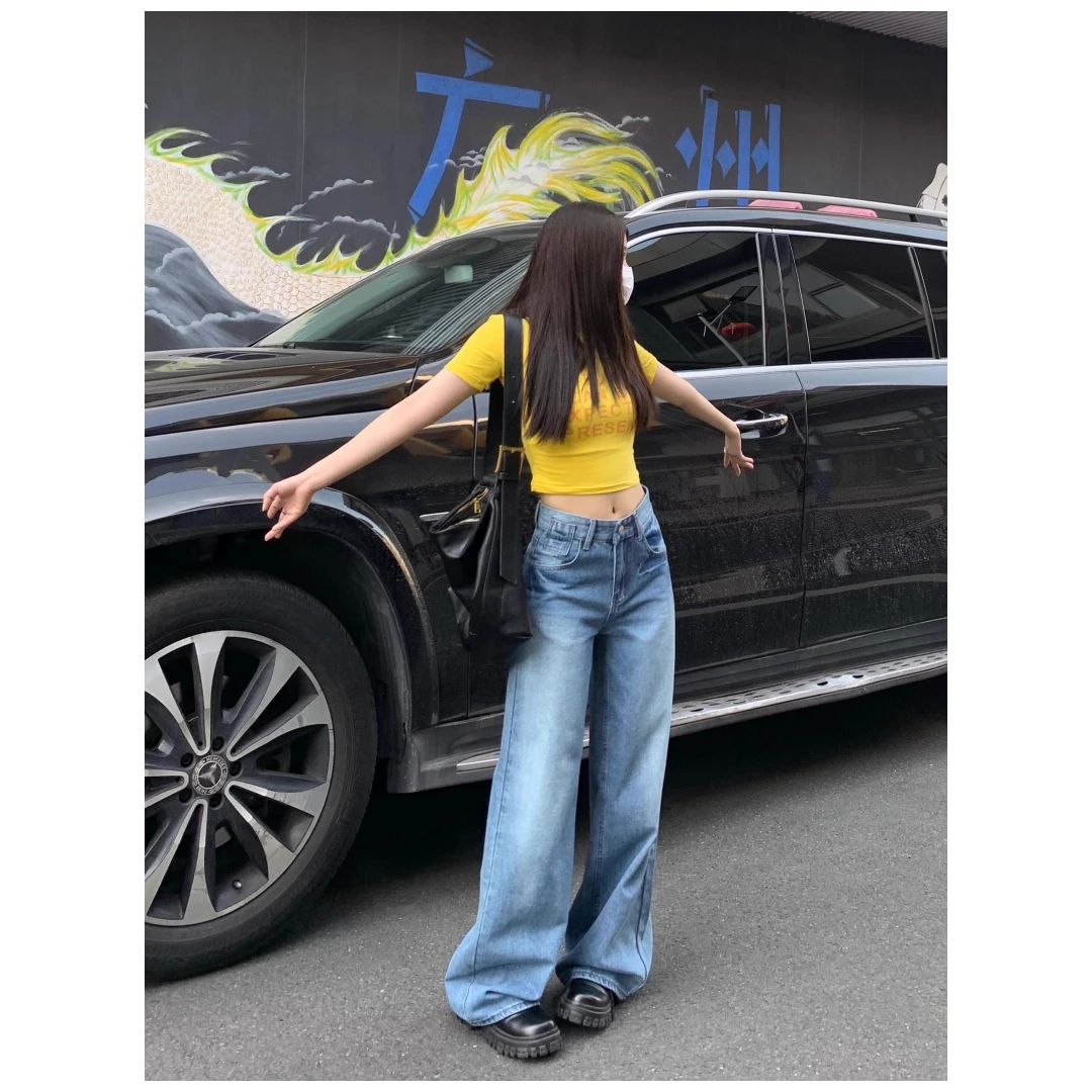 Korean reviews y2k jeans low waist baggy jeans for women 2025 spring summer retro loose blue washed wide leg pants - Image 4