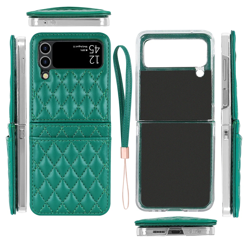 Luxurious Green PU Leather Phone Case with Wrist Strap and Card Slot