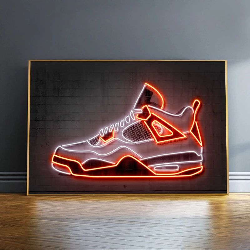 Fashion Trends Poster Canvas Painting Neon Effect Basketball Sneakers Sport Shoes  Art Print Boy Room Home Decor Boyfriend's Gift
