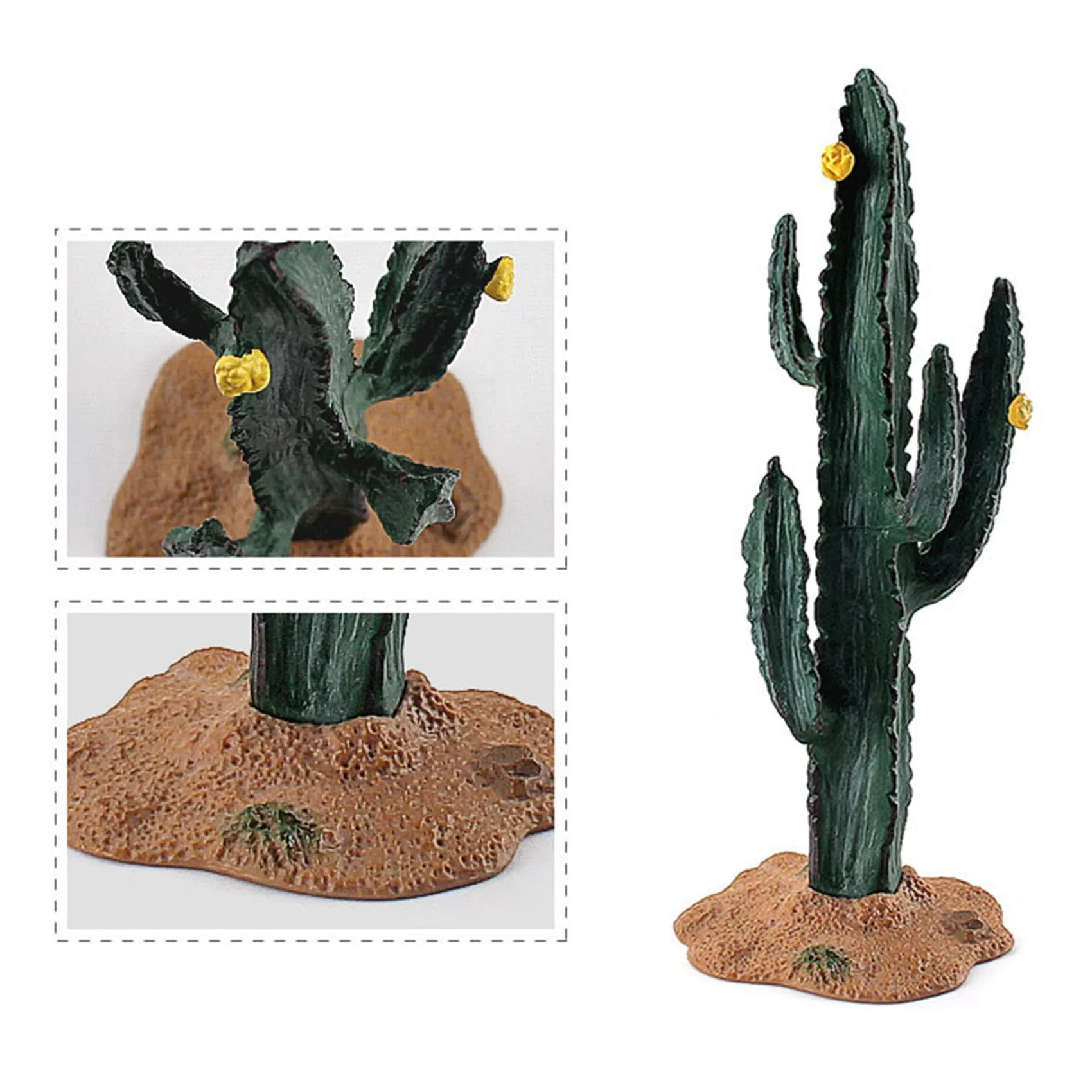 BAAU 6X Simulation Green Plant Cactus Tree Baobab Model DIY Scene Props for Cognitive Toys Small Yellow Flower Cactus
