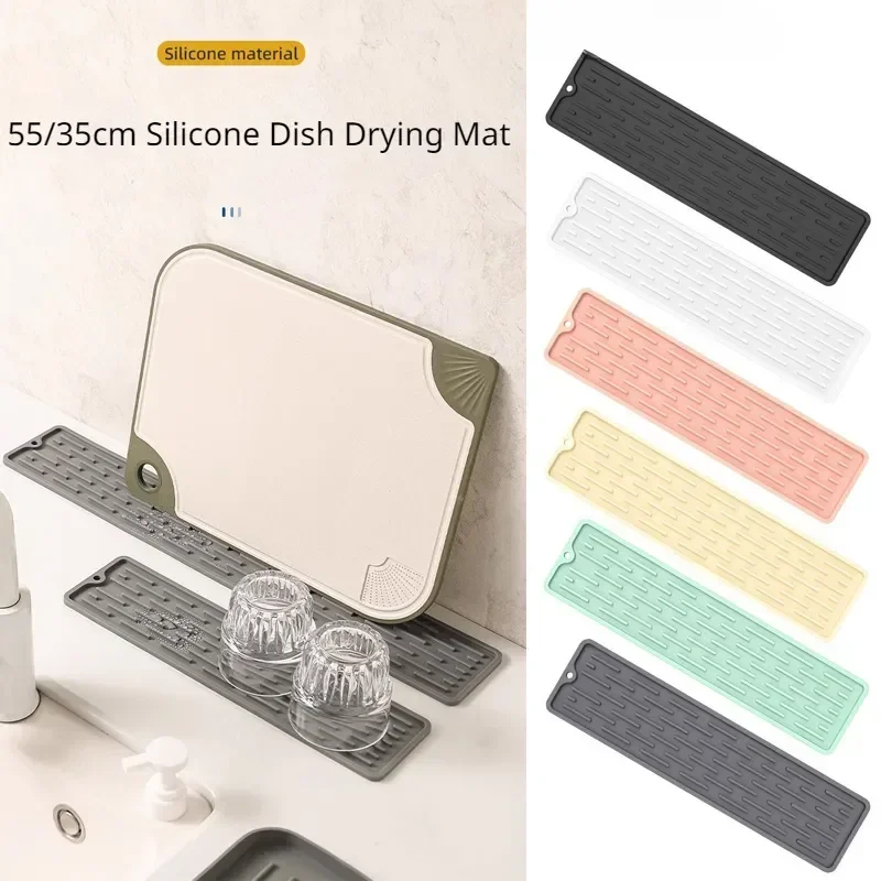 Silicone Tableware Cushion Anti Slip Sink Tray Kitchenware Protection Mat Dish Drying Cushion Pad Storage Sink Drain Mat 55/35cm