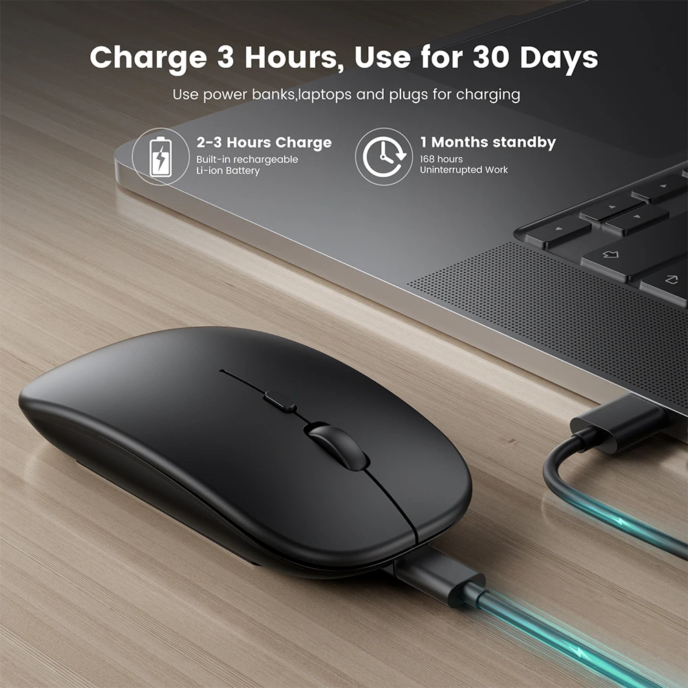 Rato Bluetooth sem Fio Recarregável Ergonômico Mini Usb 2.4ghz Silencioso Macbook Óptica Laptop pc - Imagem 4