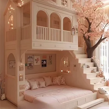 safety simple guard rails double decker kids beds custom design modern princess children beds camas infantiles bedroom furniture