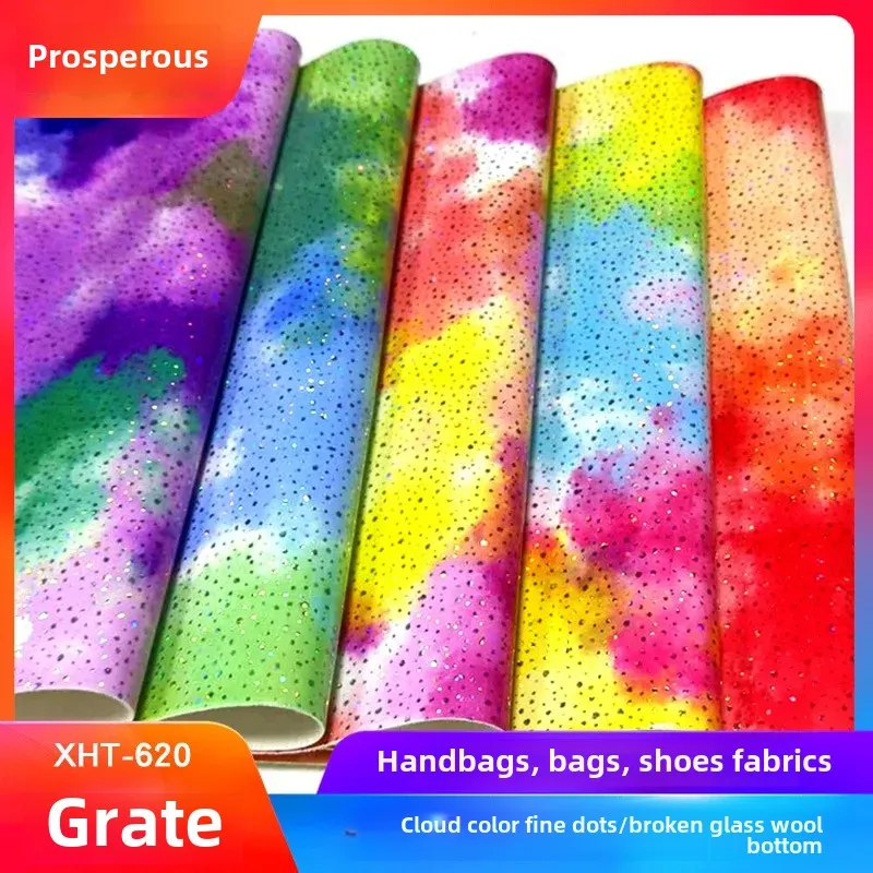 Cloud Dot Faux Leather Fabric with Broken Glass for Handbags Shoes And Luggage Leather like Material with Furry Bottom