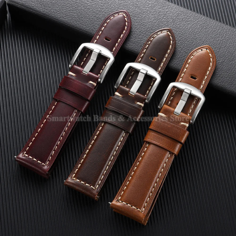 Premium Oil-Waxed Cowhide Leather Watch Strap - Waterproof Quick Release Bracelet