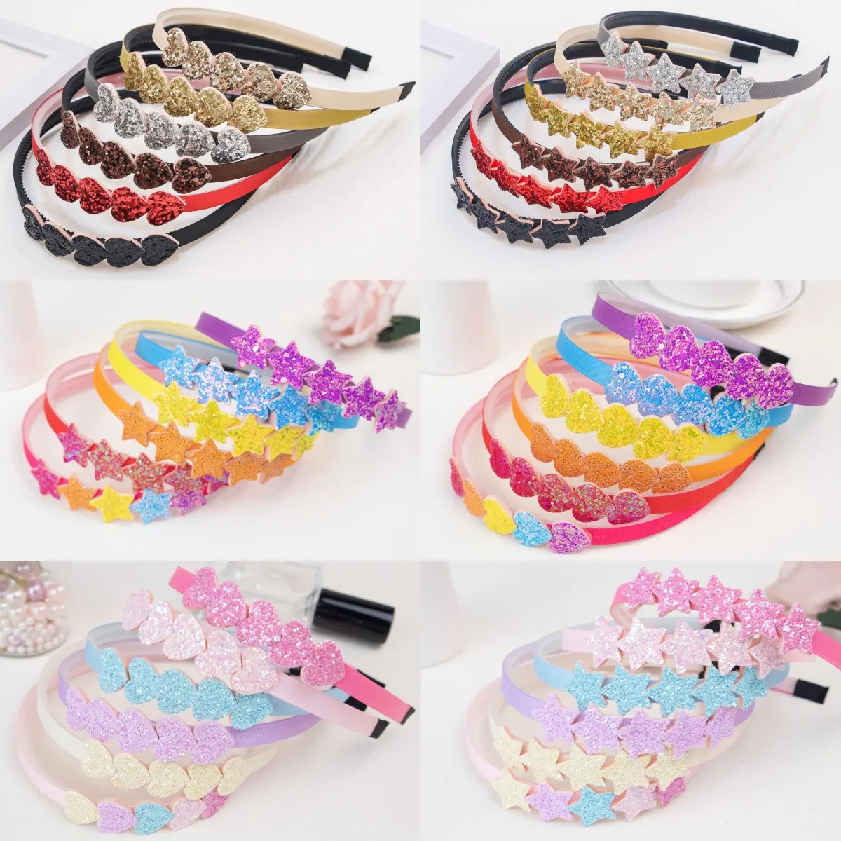 6pcs/set Cute Girls Headbands Glitter Star Headbands Girls Sparkly Heart Shaped Hairbands Children Kids Party Hair Accessories hair bands hair accessories hair headband accessories baby headband set