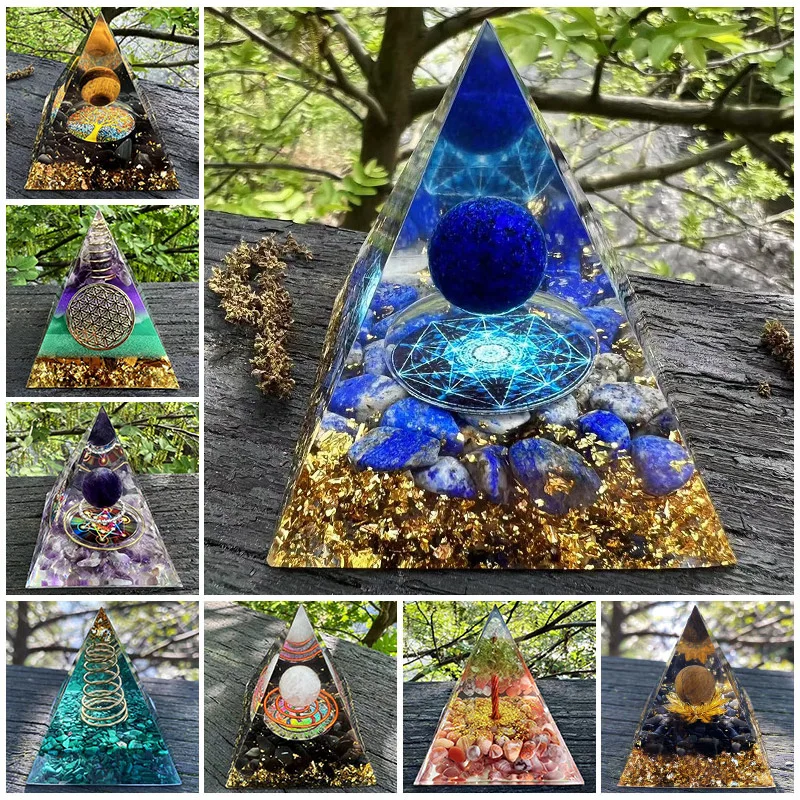 

Crystal Energy Generator Orgonite Pyramid crystals Peridot Healing Reiki Chakra Natural Amethyst Crafts Orgone Meditation Tool