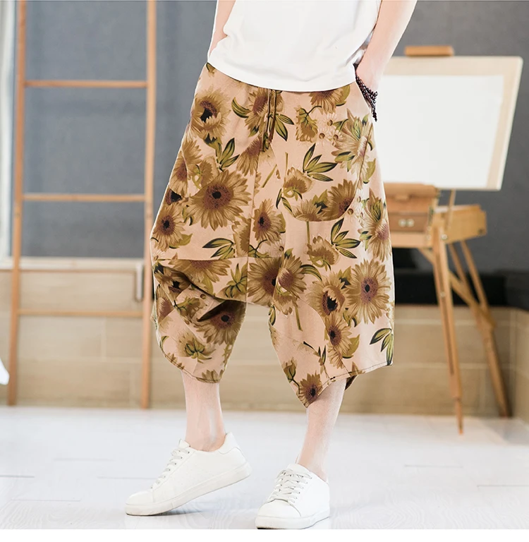 2022 Summer Men's Floral Printing Shorts Casual Baggy Short Harem Pants Drawstring Cross-pant Plus Size 5XL mens casual summer shorts