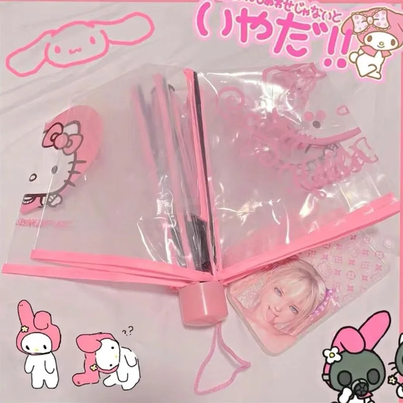 

Kawaii Anime Sanrio Hellokitty Summer Umbrella Cute Cartoon Folding Transparent Sun Rain Protection Shading Lovely Girls Toys