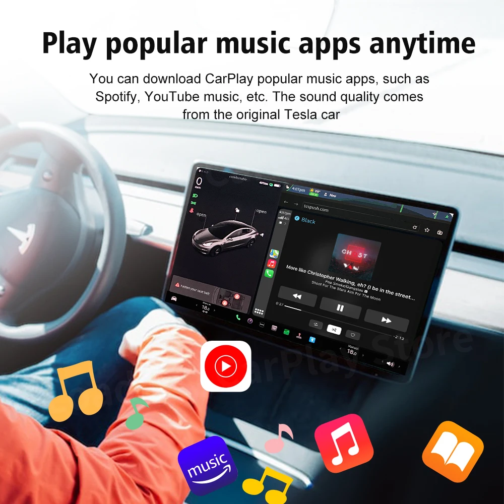 Wireless Ownice Carplay Android Auto for Tesla Connect Siri Assistant  Control Bluetooth for Spotify Waze Google Map No Need Sim