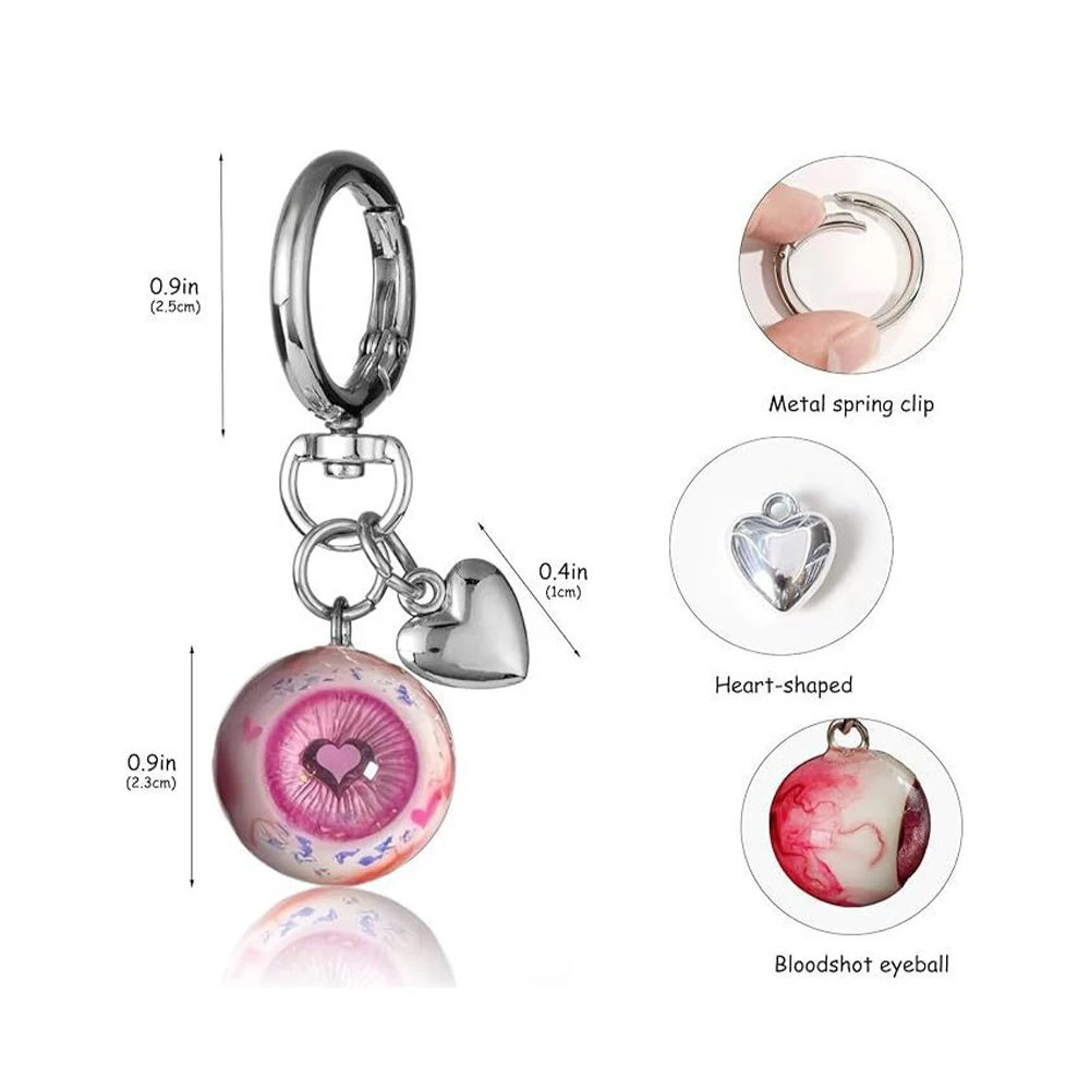 Gothic Demon Eye Keychain Creative Resin Heart Shaped Buckle Pendant Halloween Charms DIY Keyring Party Backpack Decor