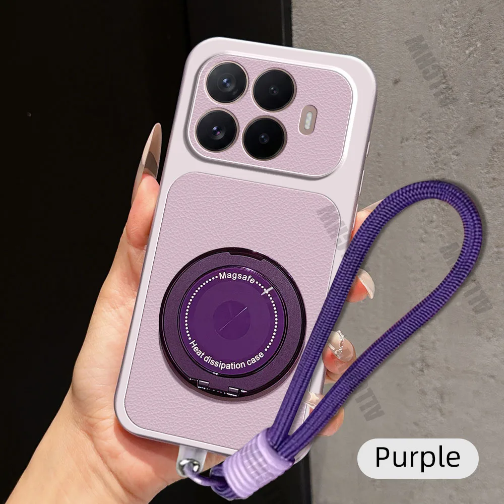 Magnetic Rotating Bracket Phone Case with Lanyard - PU Leather Soft Cover