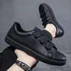 Flat Men's Leather Shoes Look&loop Casual Skateboard Shoes Men Korean Version Fashion Vulcanized Shoes High Quality Men Loafers 1