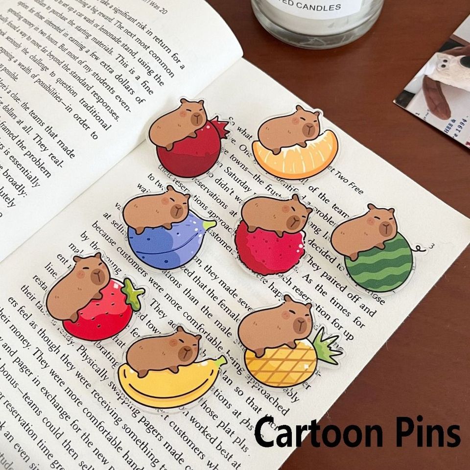 1PC Fruit Cartoon Pins Kawaii Acrylic Cute Shape Lapel Badges Versatile Accessories Capybara Metal Badge Backpack