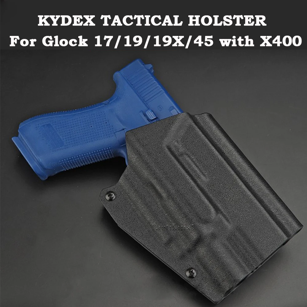

OWB Tactical Lightweight Kydex Holster Paddle Mounted Light Bearing For Airsoft G17 G19 G45 With X400 Light Hunting Accessories