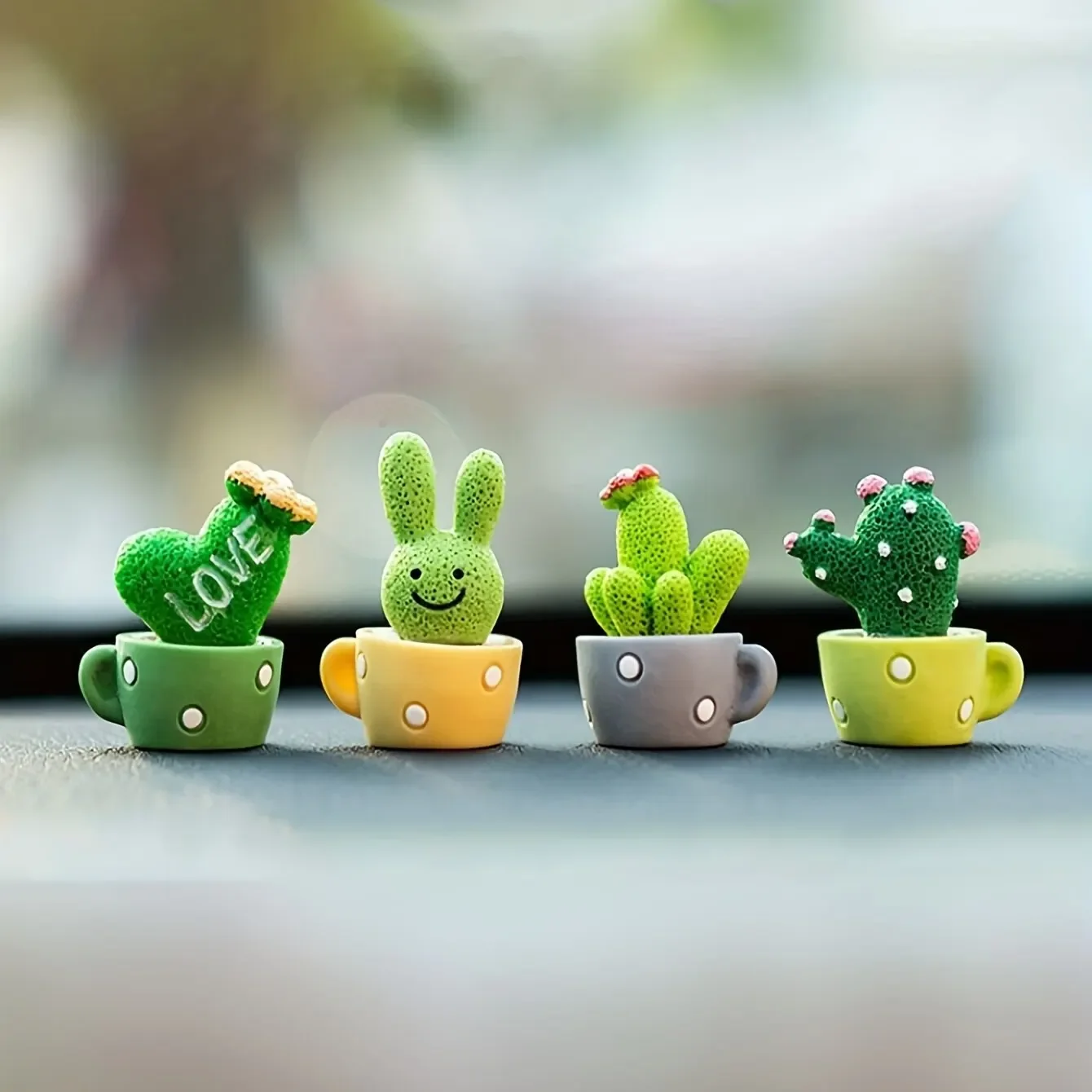 1 Set of 4, Resin Succulent Cactus Mini Green Plant Car Office Home Living Room Crafts Home Decoration Accessories Fairy Garden