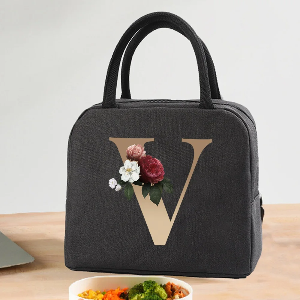 Lunch Bag Cooler Tote Portable Insulated Thermal Canvas Bag Food Picnic Unisex Travel  Lunchbox Organizer Bags Gold Letter Print