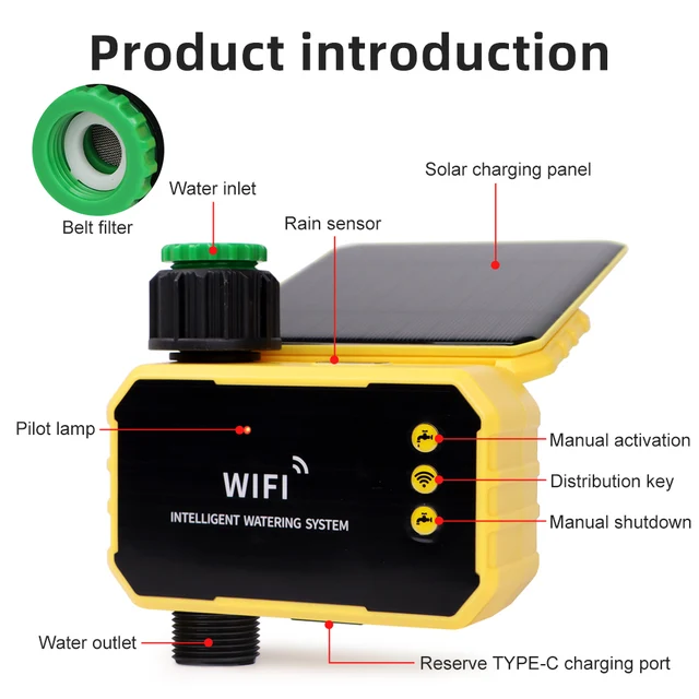 WIFI Solar Irrigation Timing Controller Smart Automatic Irrigation System for Garden Tap Valve Controller with Rain Sensor 5