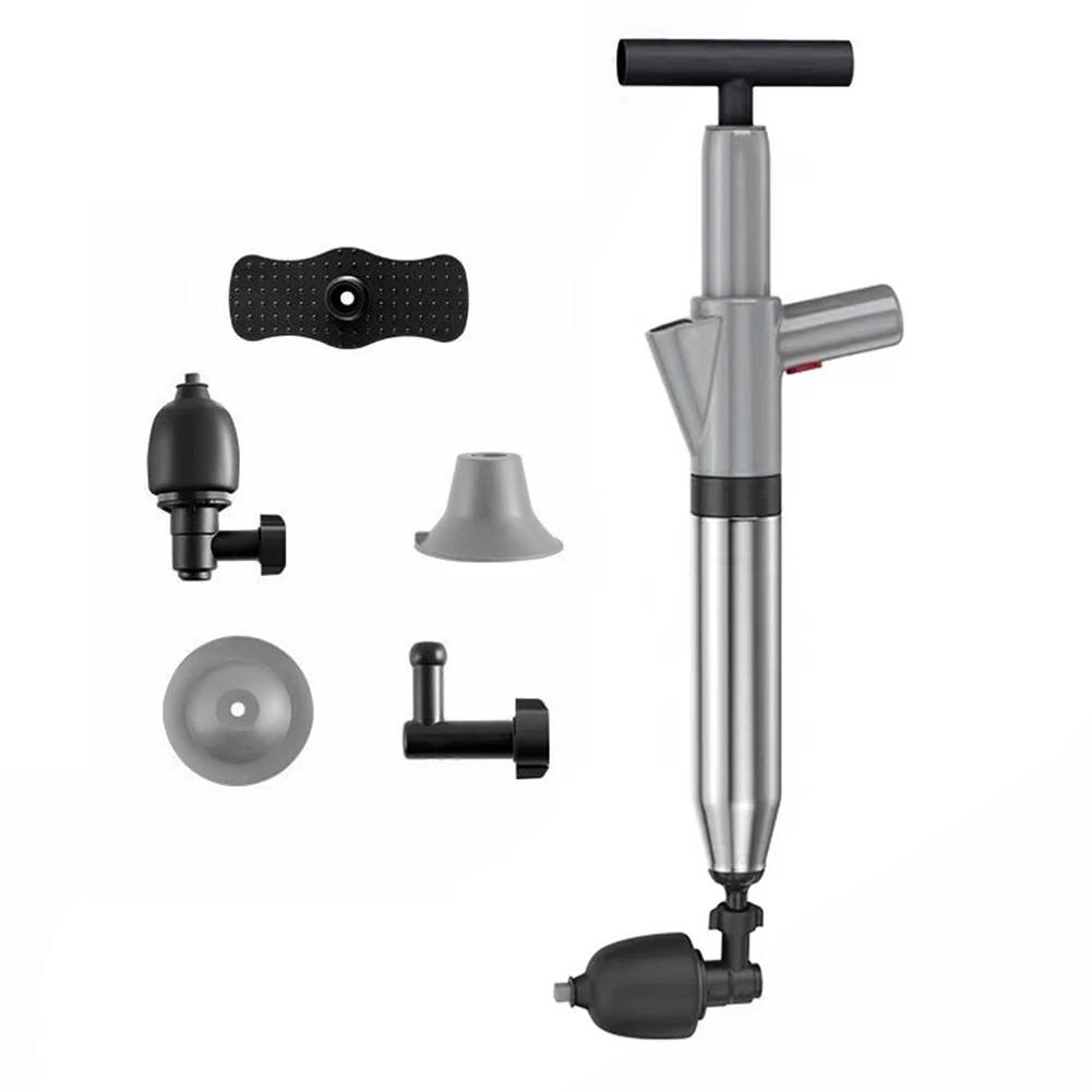 Air Power Drain Blaster Tools Stainless Steel Clog Remover Universal High-pressure Accessories for Bathroom Shower Bathtub