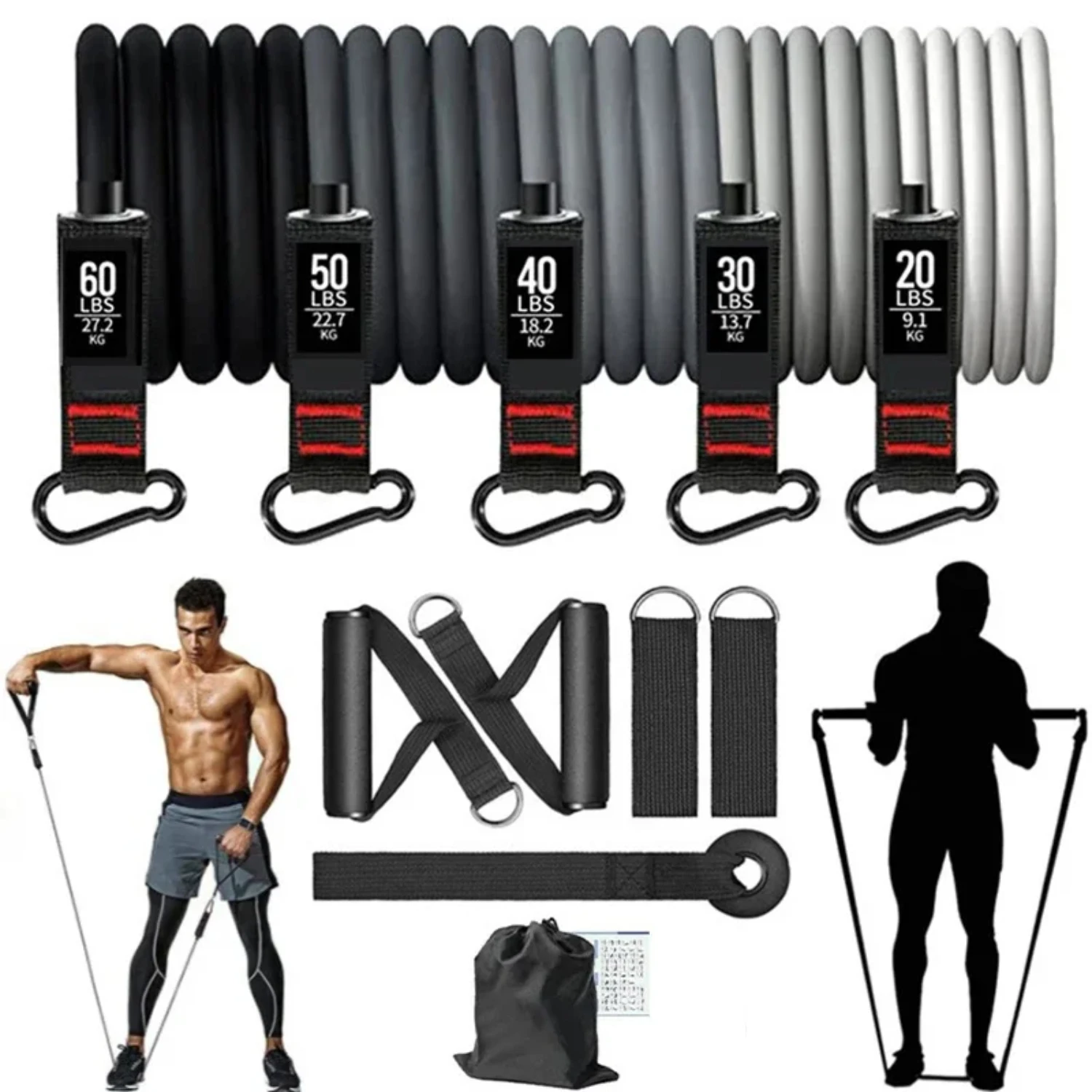 Fitness Stick Bodybuilding Elastic Bands Workout Latex Pull Rope Portable Pilates Resistance Bands Set Fitness Equipment