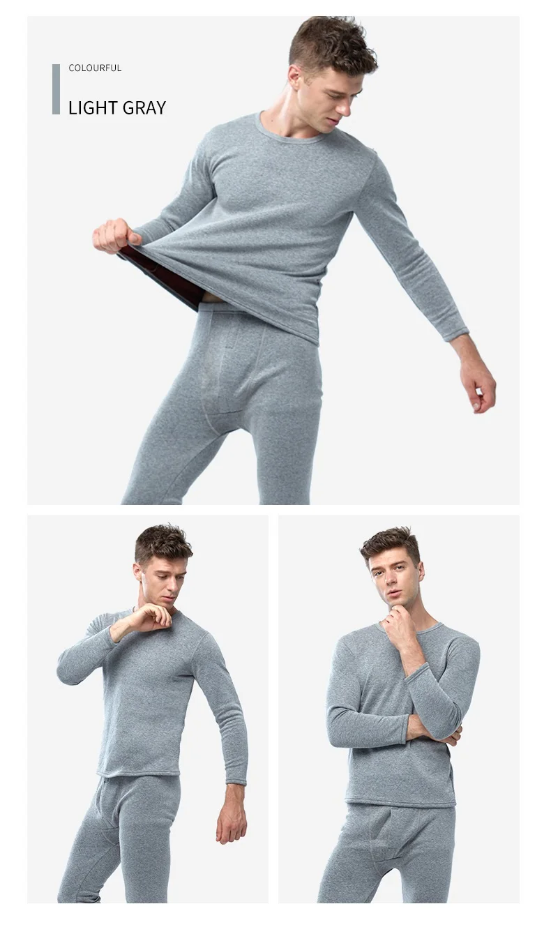 Golden Velvet Men Thermal Underwear Set Heated Long Johns Winter Inner Wear Thermo Shirts Pants Underpants Bodysuit Suit Gray mens long underwear