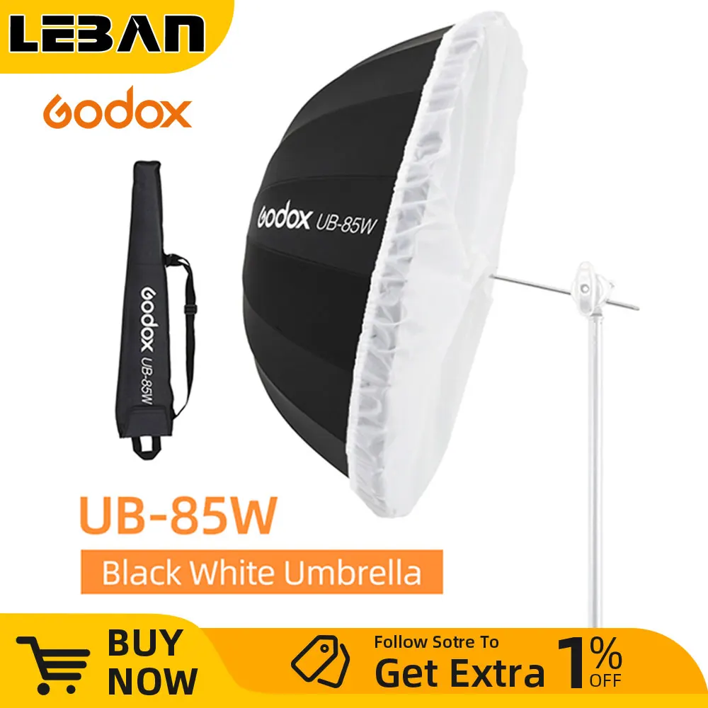 Godox UB-85W 33.5in 85cm 포물선형 검정색 흰색 반사 우산 스튜디오 ..