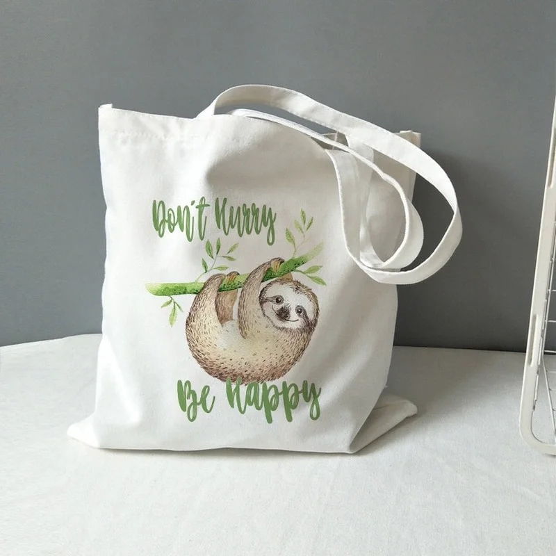

Fashion Literary Retro Tote Bag Don't Hurry Be Happy Letter Print Canvas Bags Simple Shopping Bag Handbag Ladies Classic Totes