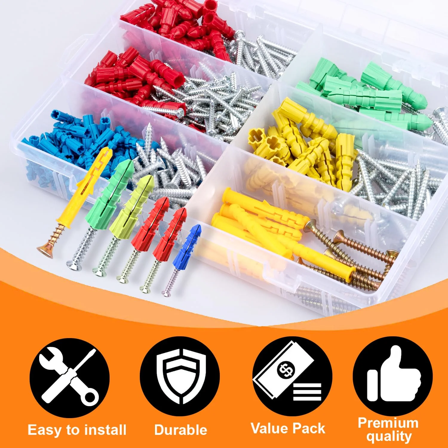 340-Piece Drywall Anchors and Screws Combo Pack 170 Plastic Wall Anchors and 170 Screws Organizer Box Included drywall anchor kit drywall anchor plastic wall anchor