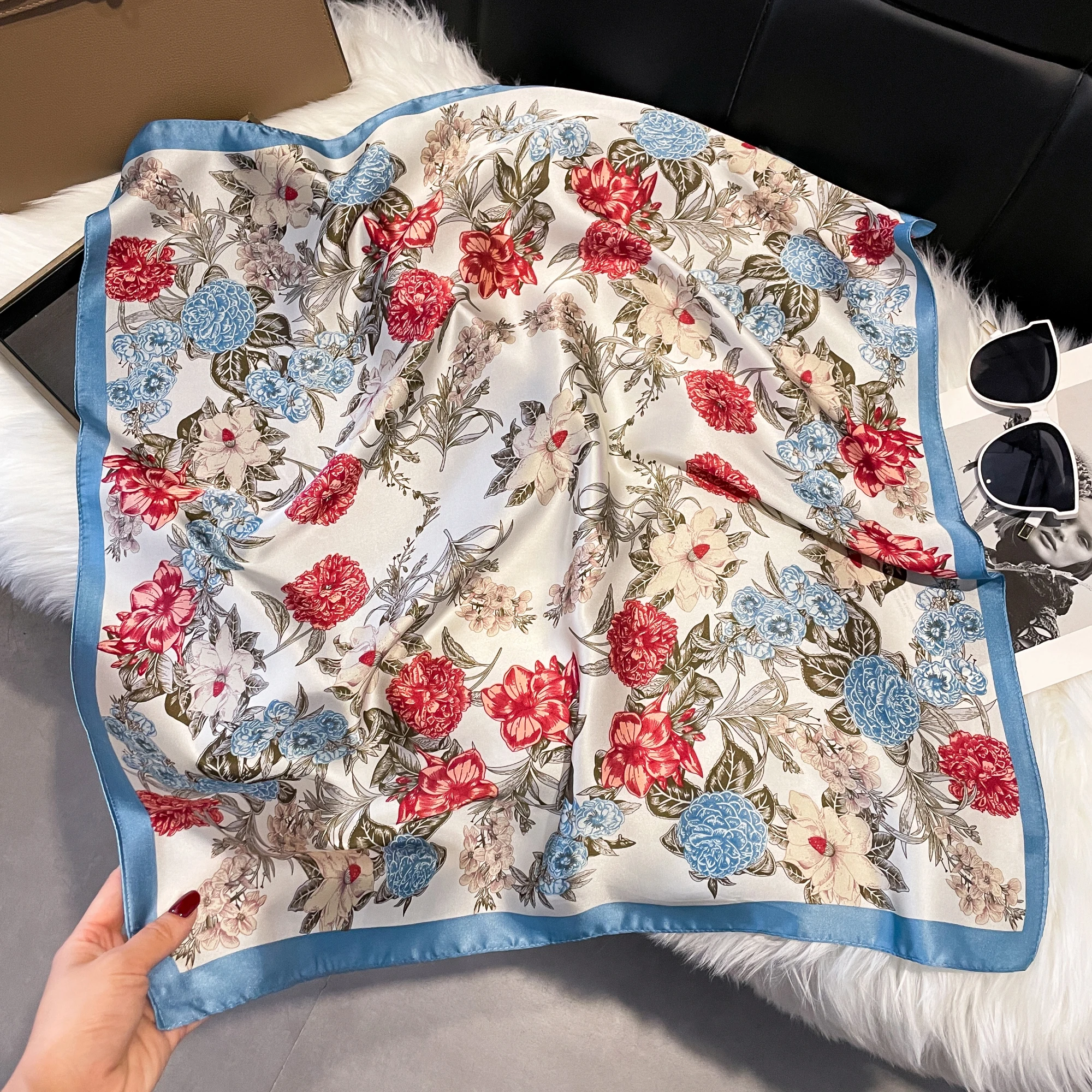 2025 New 70*70cm Silk Satin Hair Scarf Women Handkerchief Printed Female Square Head Bandana Small Neck Muffler Hijab Lady Girl