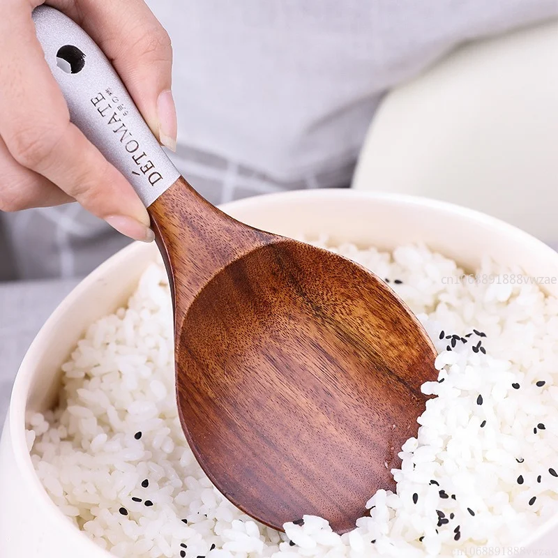Thailand Teak Natural Wood Tableware Spoon Ladle Turner Long Rice Colander Soup Skimmer Cooking Spoons Scoop Kitchen Tool Set