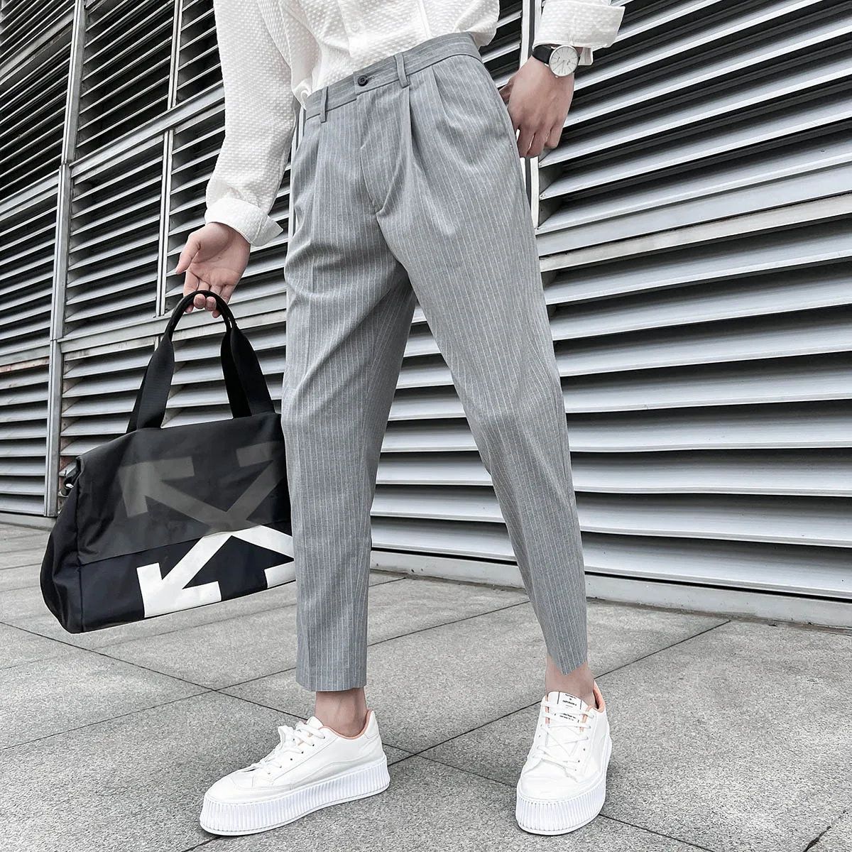 2022 Man Slim Stripe Suit Pants Casual Business Trousers Fashion Men Formal  Wedding Dress Pants Street Wear Male Clothing 29-36 - Suit Pants -  AliExpress