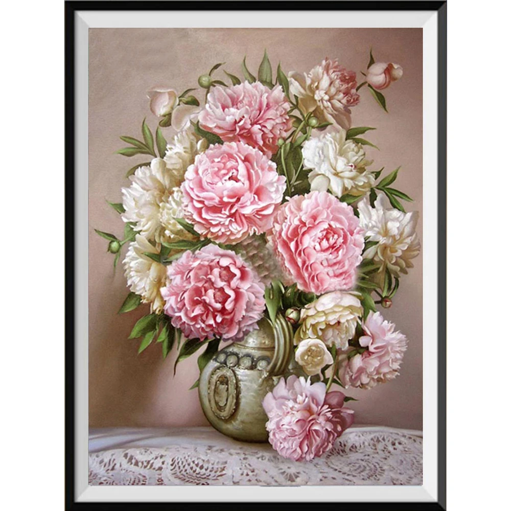 Blume Tulpe Vase Rose Pfingstrose Lilie Magnoli DIY Stickerei Kreuzstich 11CT Kits Handarbeit Handwerk Set Gedruckt Leinwand Verkaufen