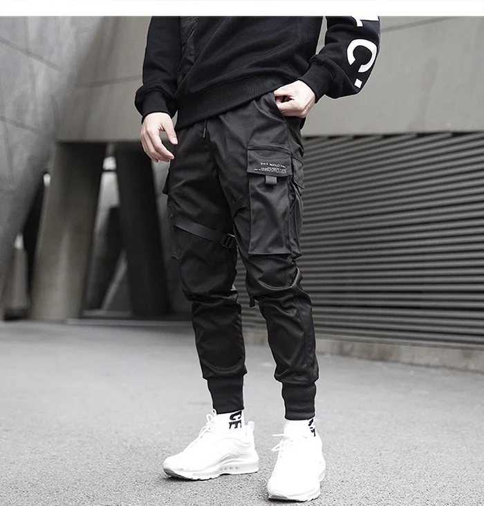 best business casual pants Pants Cargo Men Ribbons Hip Hop Pocket Streetwear Harajuku Techwear Trousers Harem Joggers Sweatpants Black Bottom Clothes big and tall casual pants