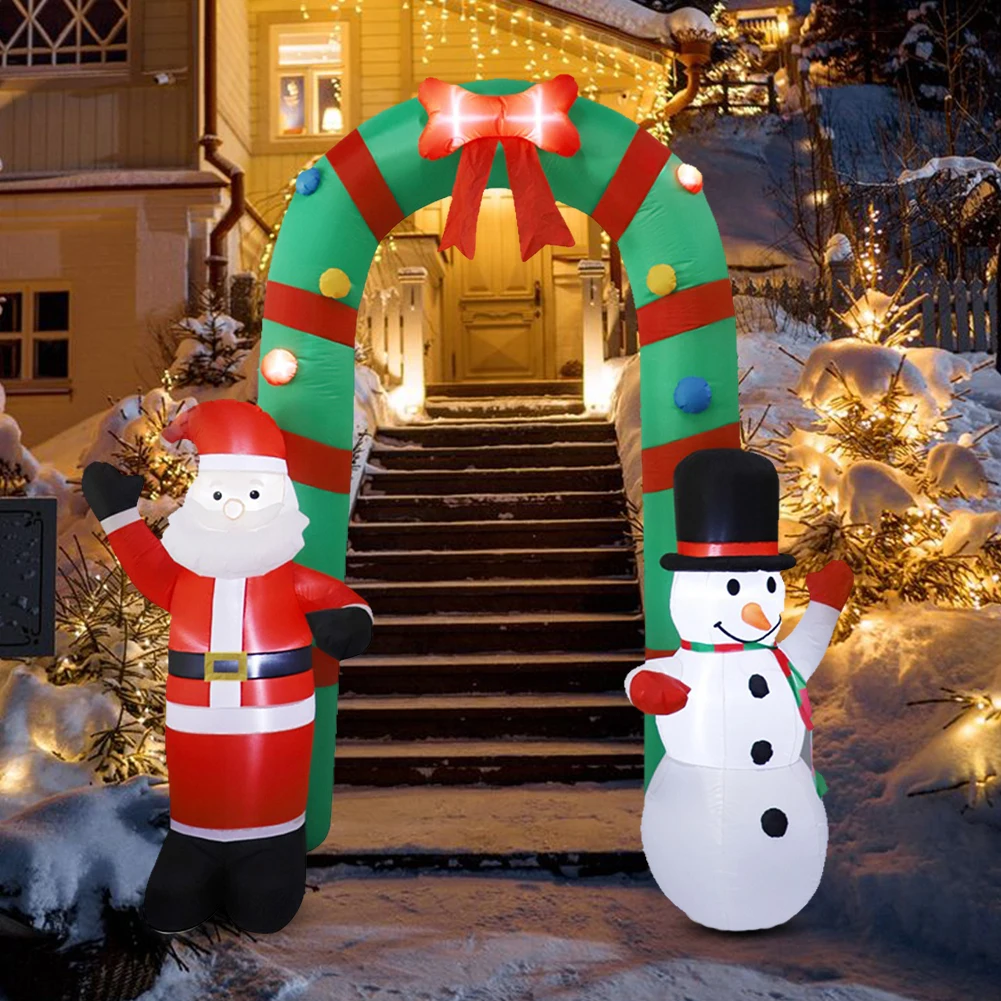 8ft Inflatable Christmas Arch & LED Light Giant Santa Claus and Snowman Arch for Square Shopping Mall Lawn Garden Holiday Party