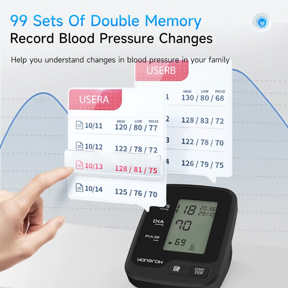 Yongrow Portable Digital Upper Arm Blood Pressure Monitor Measurement Tool 1 Pcs Tonometer Sphygmomanometer