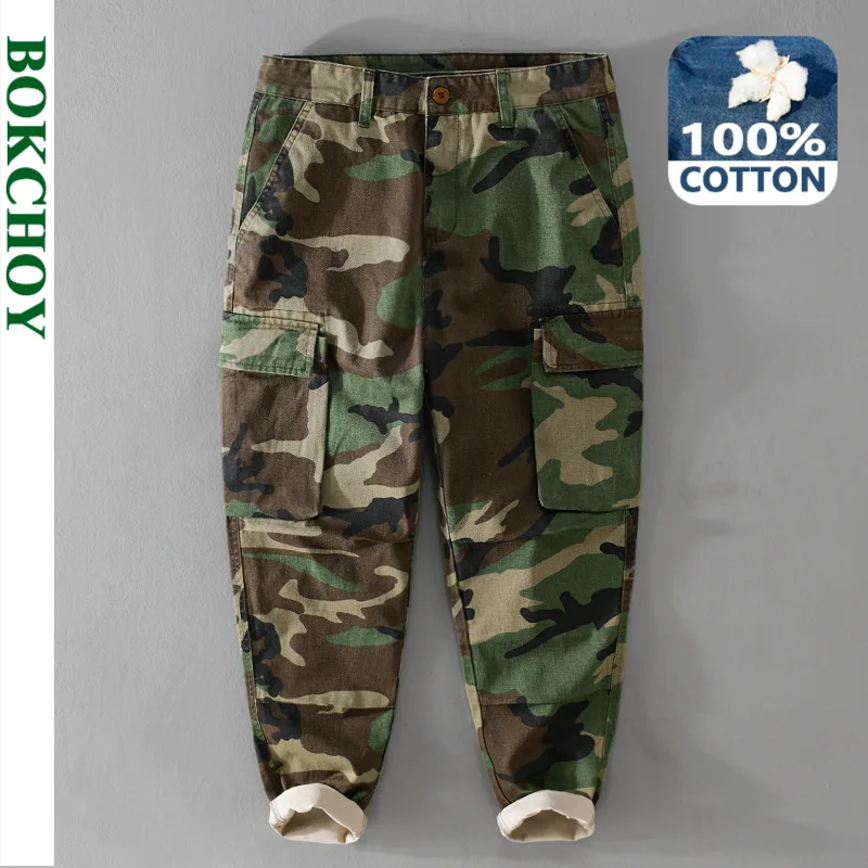 

Autumn New 100% Cotton Camouflage Cargo Pants Men Clothing Loose Streetwear Jogger Pants Men Trousers F7620