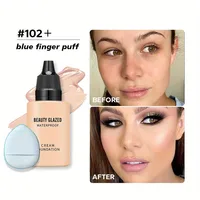 2024 New Foundation +Puff set Liquid Matte Full Coverage Foundation Waterproof Matte Natural Foundation With Blue Thumb Puff 2
