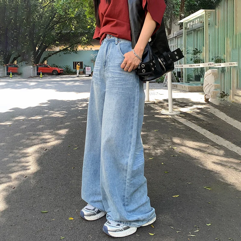 Denim Planet Wide Leg Jeans for Women in Spring 2024 New High Waisted Straight Leg Loose Fitting and Slimming Floor Mop Pants