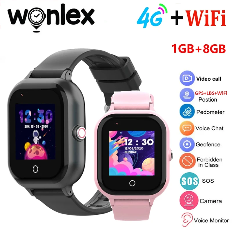 Wonlex 4G SOS 스마트 워치, 어린이 화상 통화 카메라, 휴대폰, 어린이 스마트워치, 1GB + 8GB, GPS, 와이파이 위치 추적기, KT24