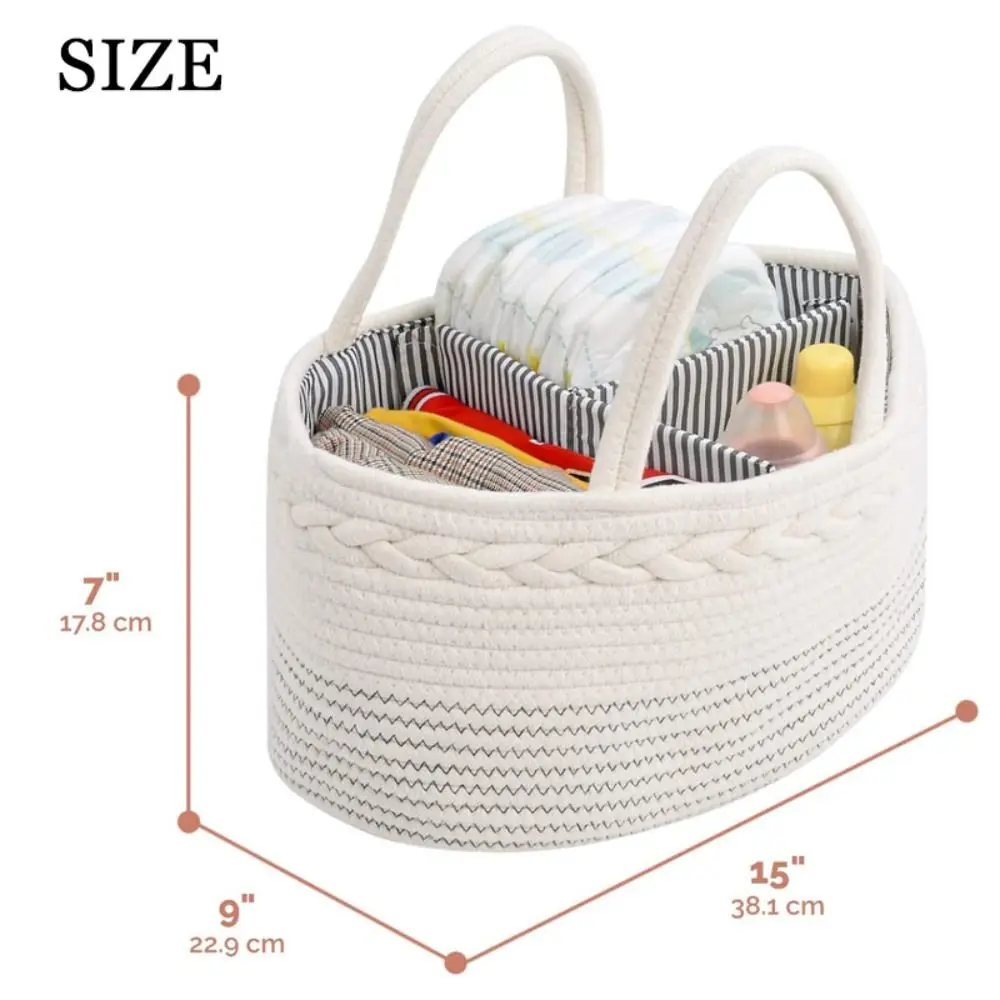 Borsa Multifunzionale per Mamme con Scomparti, Cesto Portatile in Corda di Cotone per Pannolini e Igiene del Bambino