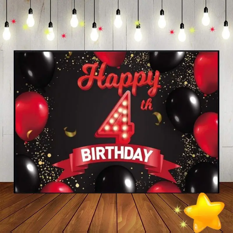 Happy 4Th Birthday Banner Background Baby Room Decoration Princess Smash Cake Prince Game Machine Red Custom Background Hotwheels