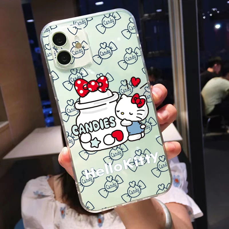 thumbnail image 1 of For iPhone 15 Pro Max Hello kitty Cat Cover For iPhone 14 13 12 11 Pro Max Mini 6 6s 7 8 Plus X XR XS Max white clear Phone case, 1 of 5