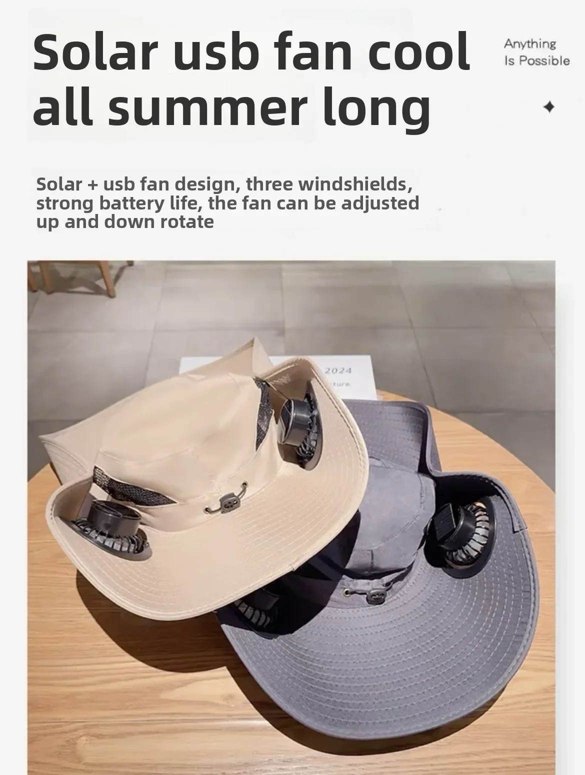 Large Quick Dry Bucket Hat with Solar Fan - USB Charging Sun Hat for Outdoor Activities