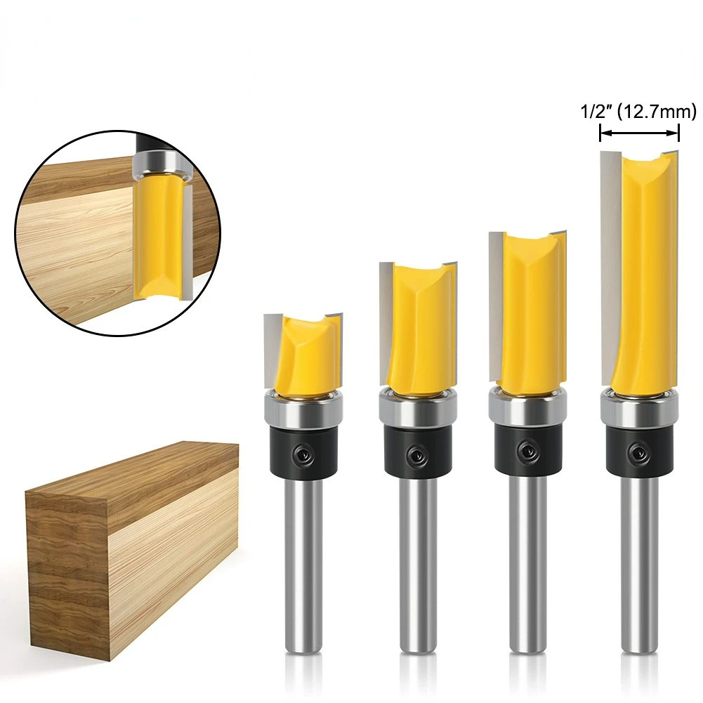 

6mm/6.35mm Shank Flush Trim Router Bit Blade Template Pattern Bit Bearing 1/2" Straight End Mill For Woodworking Dia 12.7mm